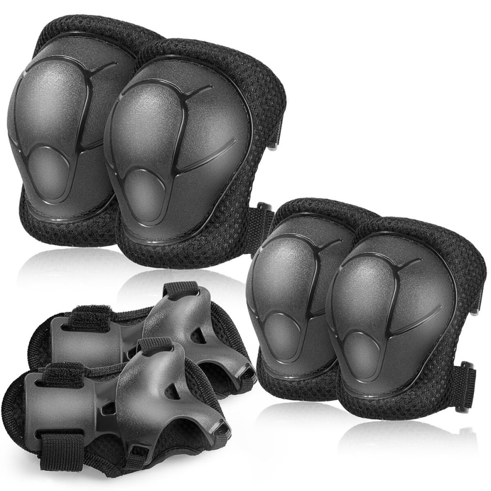 BOSONER Basic Kids Protective Gear: Kids Knee Pads and Elbow Pads with Wrist Guards Set for 3-15 Years - Design for Roller Skates, Cycling, BMX Bike, Skateboard, Inline Skating, Scooter Riding Sports