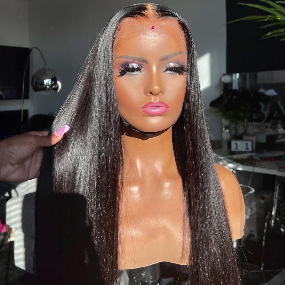 BEEOS Ultra-fitted 13x6 SKINLIKE Real HD Lace Front Wig, Pre-Plucked Bleached Small Knots 180% Density Invisible 0.10mm Ultra-thin HD Lace Straight Human Hair 18 Inch