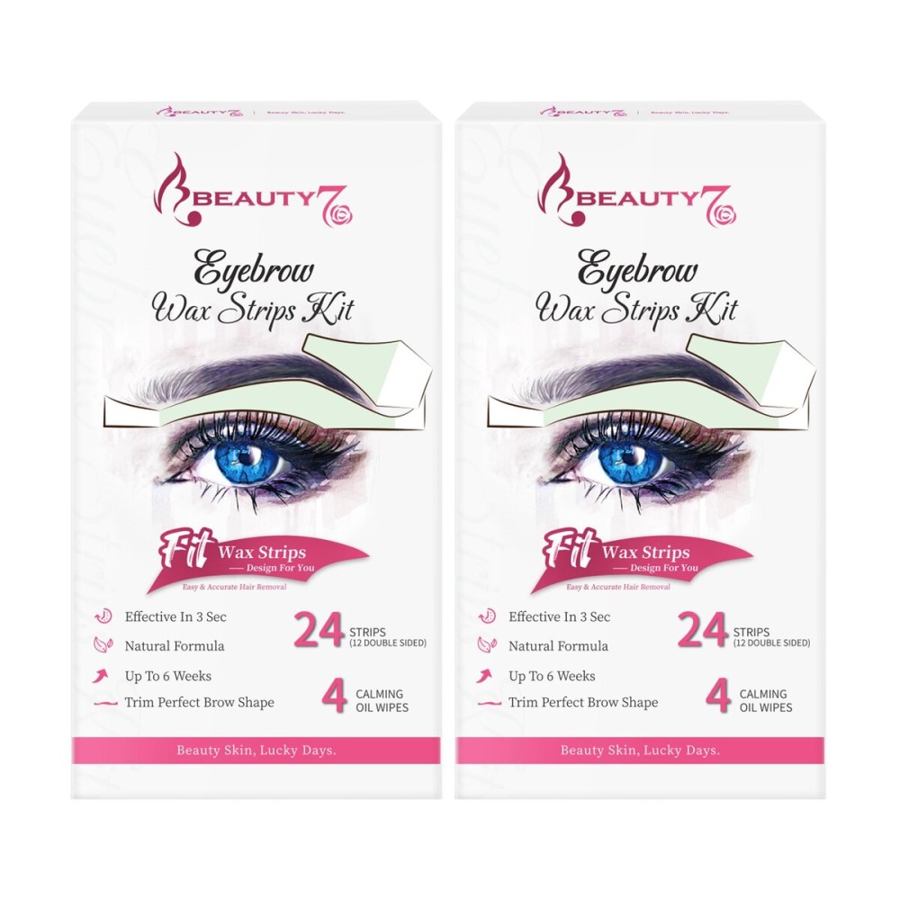 Beauty7 Wax Strips Kit for Sensitive Skin, Facial Hair Removal for Eyebrow, Lip, 24 Strips & 4 Calming Oil Wipes, At Home Waxing for Women