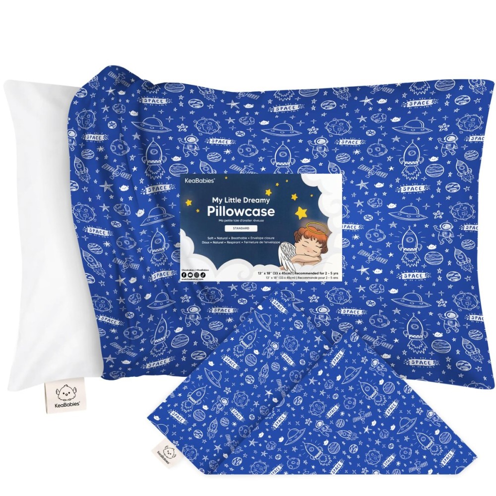 KeaBabies Toddler Pillowcase 13x18 - Organic Cotton Toddler Pillowcase for Kids, Boys, Girls,Soft & Durable Cotton Cover for Miniature Sleepy Pillows,Cute Colors,Pillow Sold Separately(Off to Space)