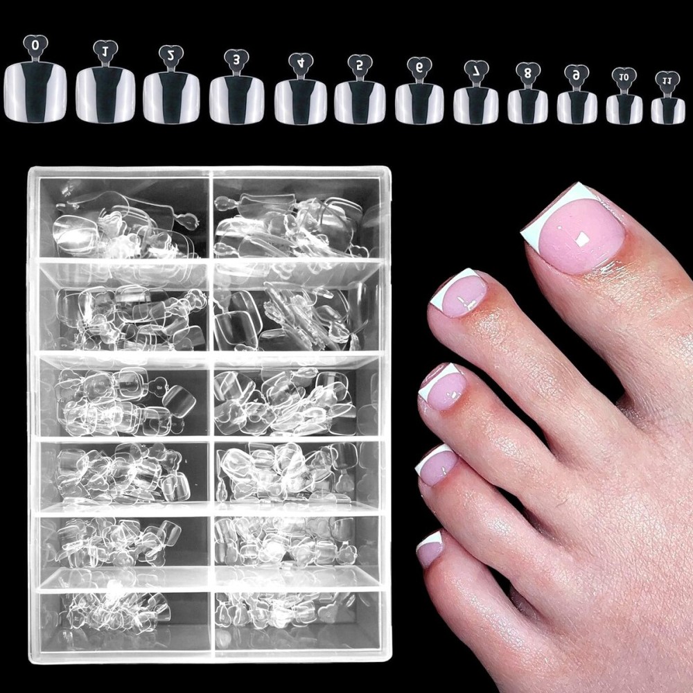 LoveOurHOme 240pc Fake Toenail Tips Clear Press on Toenails Women Full Cover Short Square Fake Toe Nails Artificial Toenails Soft Gel False Toes Tip Pedicure for Gel Toe Nails Extension