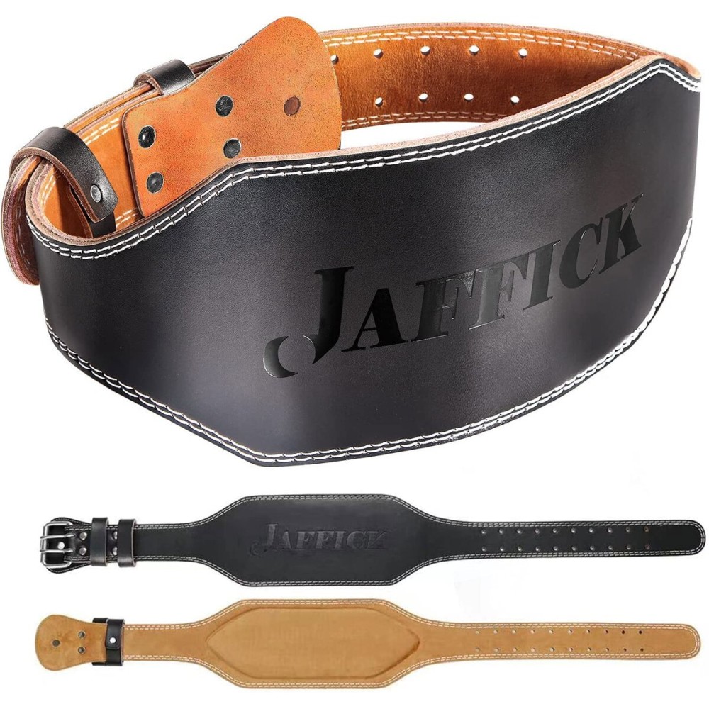 Jaffick Genuine Leather Weight Lifting Belt for Men Gym Weight Belt Lumbar Back Support Powerlifting Weightlifting Heavy Duty Workout Training Strength Training Equipment