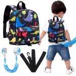 Accmor Toddler Backpack Leash with Anti Lost Wrist Link, Cute Mini Child Walking Harnesses Keep Kids Close Back Pack Rope Tether Rein for Baby Boys (Black/Dino)