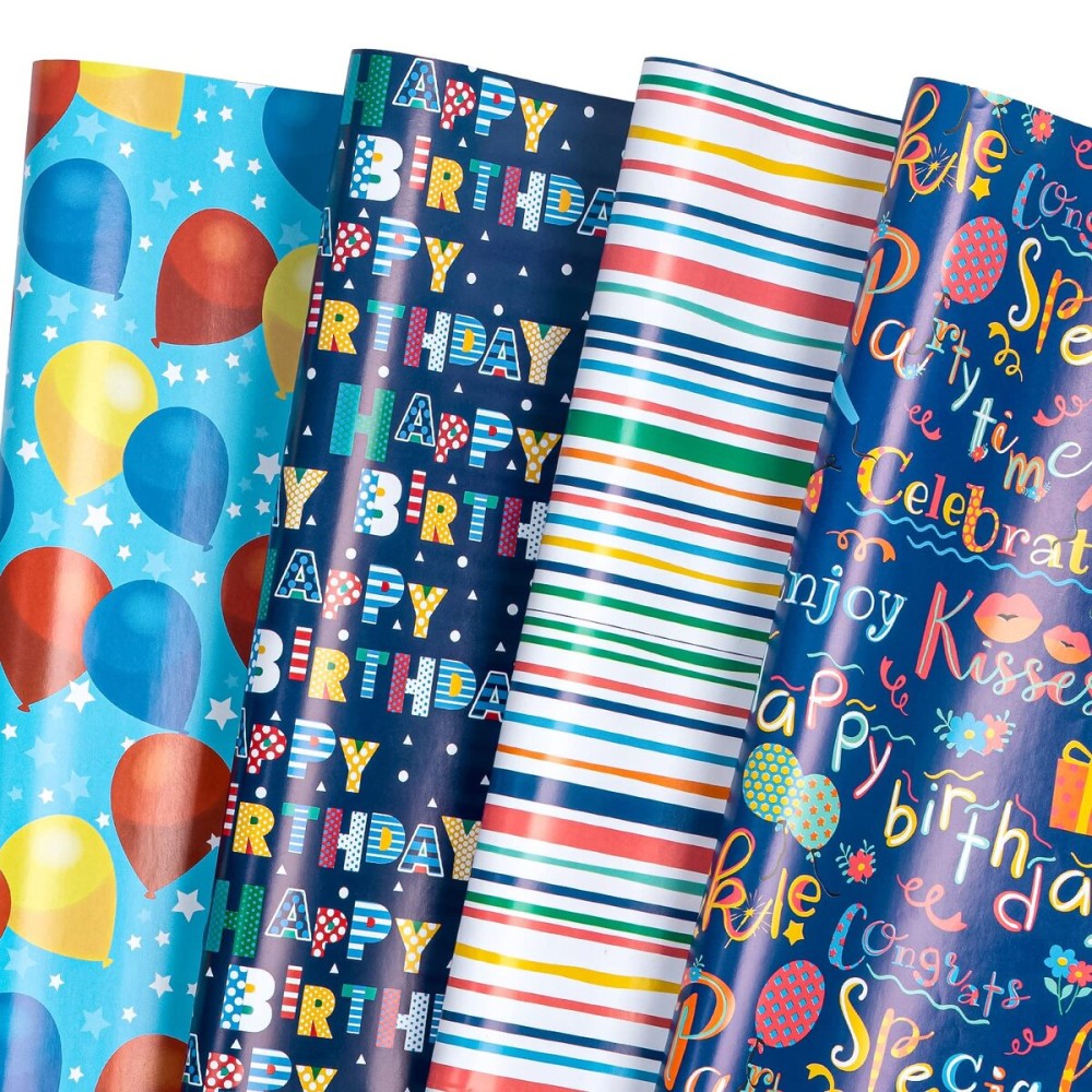 WRAPAHOLIC Birthday Wrapping Paper Sheet - 12 Sheets Folded Flat with 12 Gift Tags for Party, Baby Shower - 19.7 Inch X 27.5 Inch Per Sheet