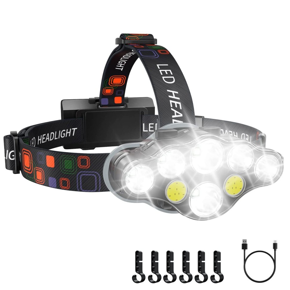 Rechargeable Headlamp, 8 LED Bright Headlamp with Red Light, IPX4 Waterproof USB Headlight, Head Lamp, 8 Modes for Outdoor Running Hunting Hiking Camping Gear