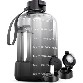 AQUAFIT 128 oz Water Bottle with Time Marker - Straw & Chug Lid - BPA Free 1 Gallon Gym Water Bottle with Handle - Big Gallon Jug (Midnight Gray, 128 Ounces)