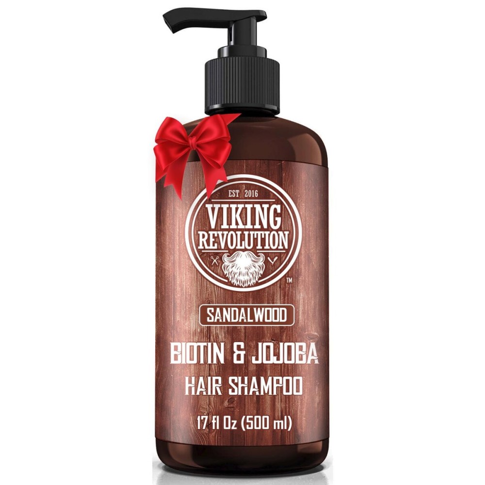 Viking Revolution Sandalwood Men\'s Shampoo with Biotin and Jojoba Oil - Natural Hair Shampoo for Men with Vitamin B5 and Hair Loss Thinning Hair Treatment (17 Oz)