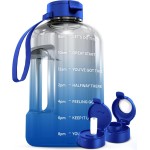AQUAFIT 128 oz Water Bottle with Time Marker - Straw & Chug Lid - BPA Free 1 Gallon Gym Water Bottle with Handle - Big Gallon Jug (Blue Skies, 128 Ounces)