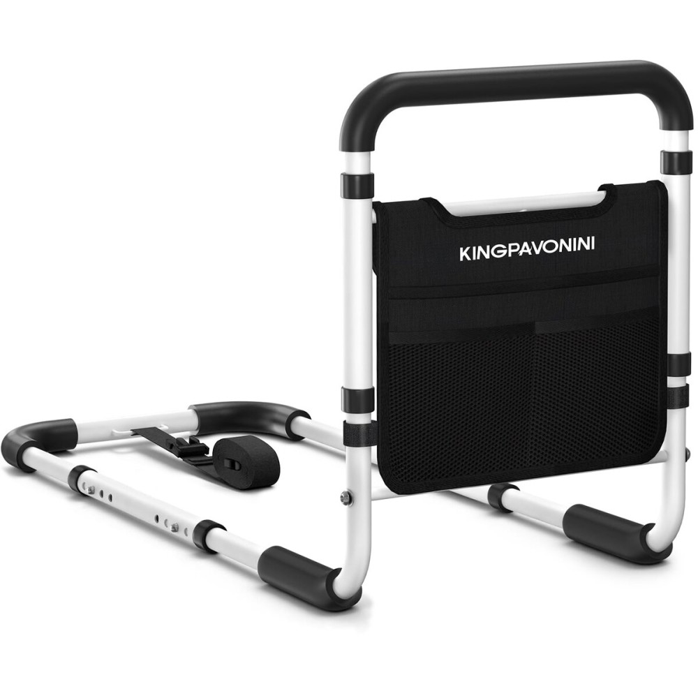 Bed Rails for Elderly Adults Safety - 2026 Upgrade - ASTM Compliant, Adjustable Bed Cane with Non-Slip Ergonomic Handle & Storage Pocket, Bed Railings for Seniors Load 400 LBS, Tool-Free Assembly