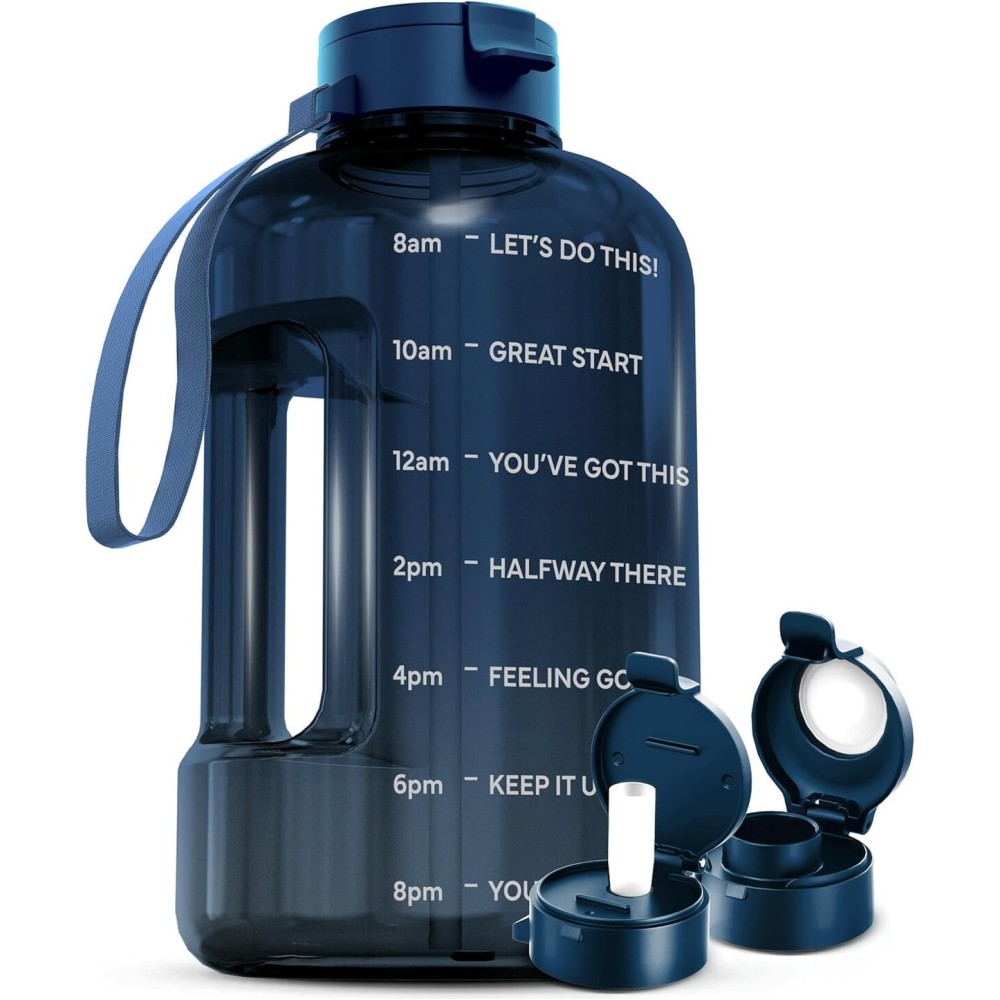 AQUAFIT 128 oz Water Bottle with Time Marker - Straw & Chug Lid - BPA Free 1 Gallon Gym Water Bottle with Handle - Big Gallon Jug (Nebula, 128 Ounces)