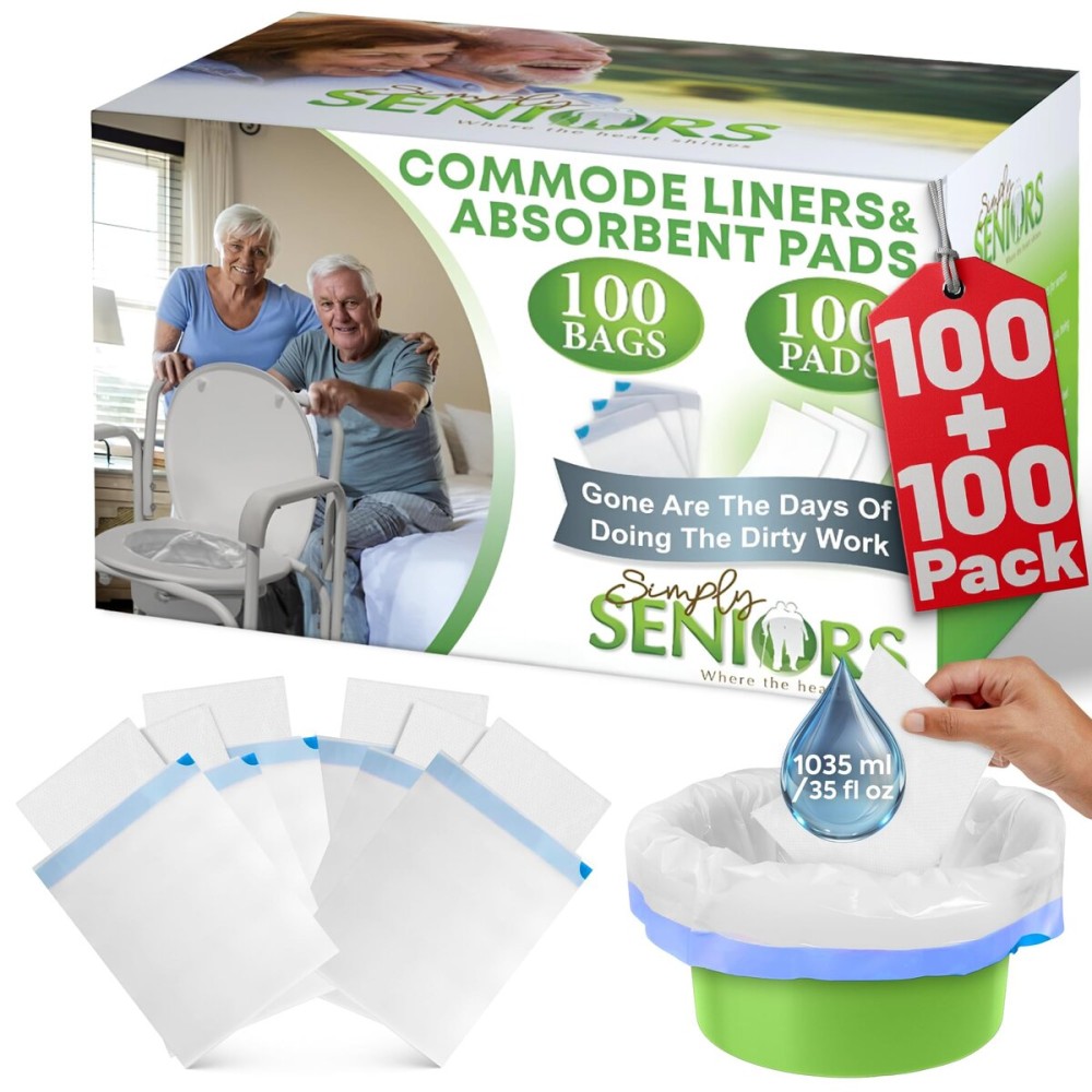 Commode Liners with Absorbent Pads - 100 Bedside Commode Liners & Pads - Portable Toilet Bags for Porta Potty & Camping - No More Days Washing The Bucket of The Commode Chair for Toilet with Arms