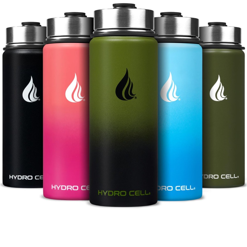 HYDRO CELL Stainless Steel Insulated Water Bottle with Straw - For Cold & Hot Drinks - Metal Vacuum Flask with Screw Cap and Modern Leakproof Sport Thermos for Adults (Army/Black 18oz)