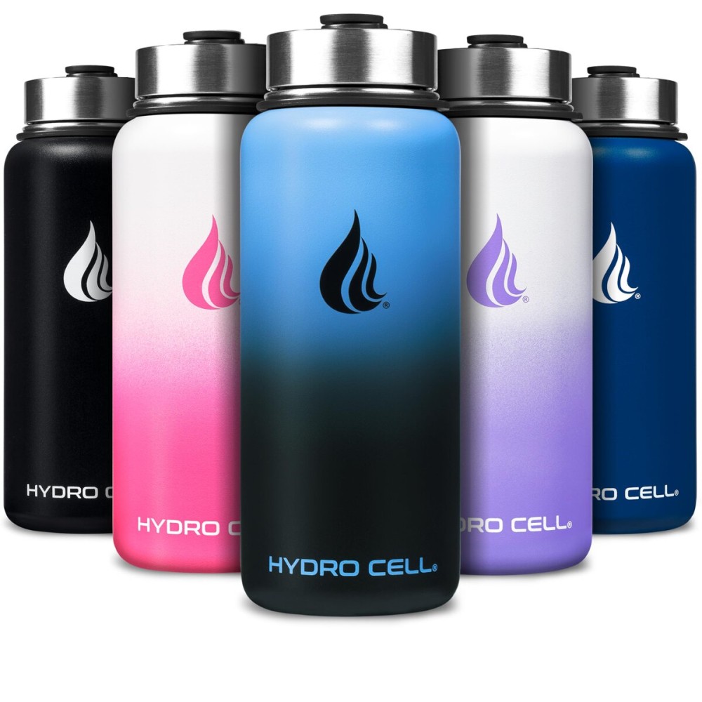 HYDRO CELL Stainless Steel Insulated Water Bottle with Straw - For Cold & Hot Drinks - Metal Vacuum Flask with Screw Cap and Modern Leakproof Sport Thermos for Adults (Blue/Black 32oz)