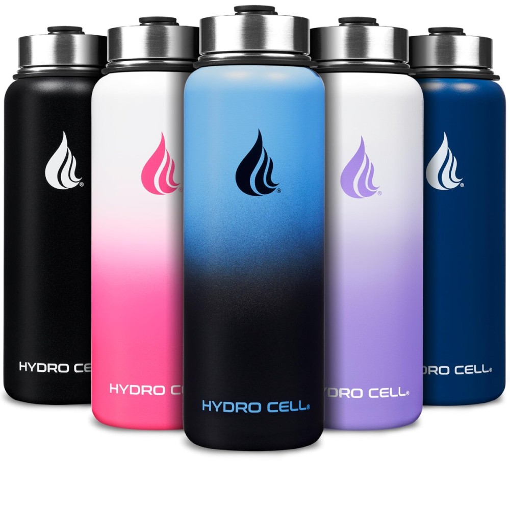 HYDRO CELL Stainless Steel Insulated Water Bottle with Straw - For Cold & Hot Drinks - Metal Vacuum Flask with Screw Cap and Modern Leakproof Sport Thermos for Adults (Blue/Black 40oz)