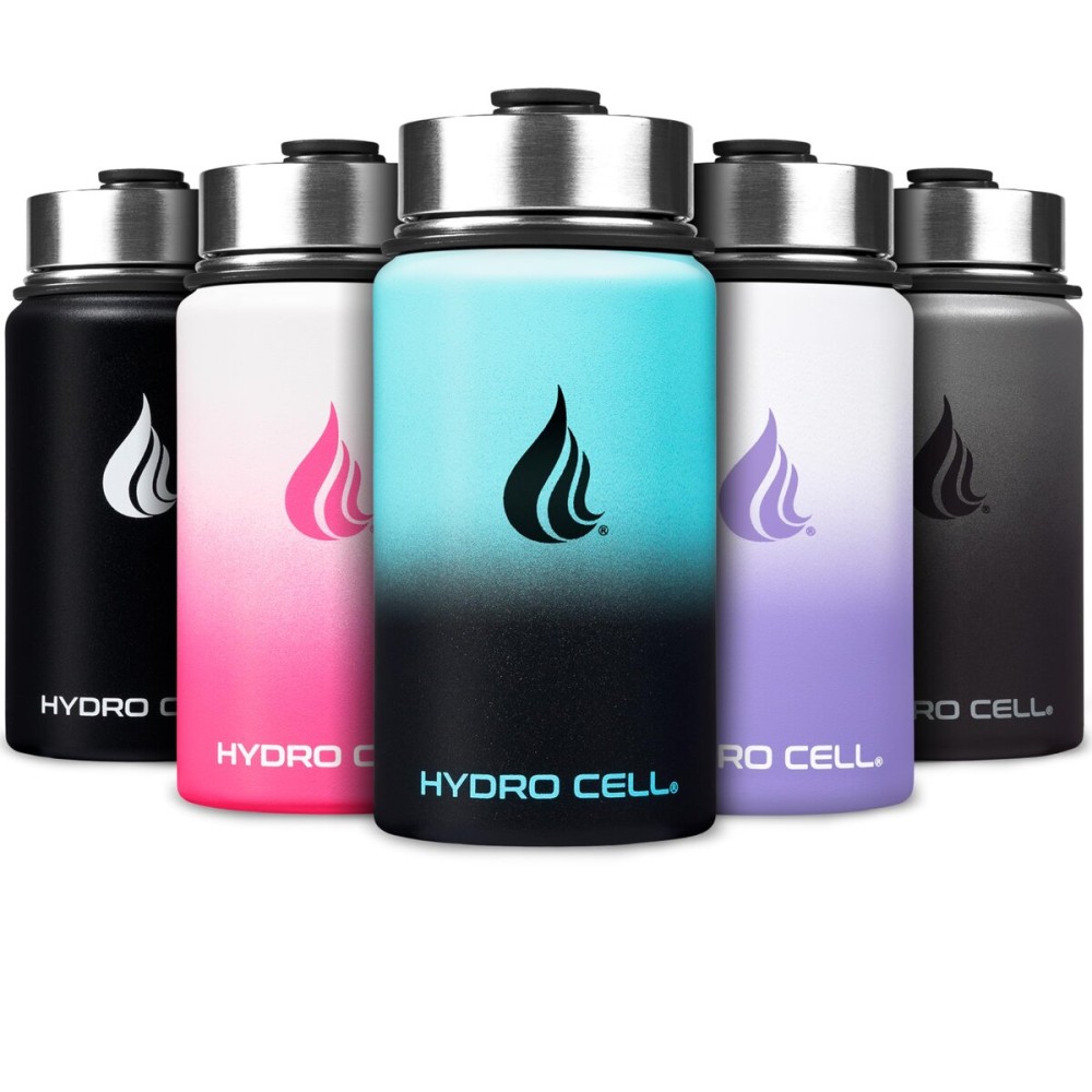 HYDRO CELL Stainless Steel Insulated Water Bottle with Straw - For Cold & Hot Drinks - Metal Vacuum Flask with Screw Cap and Modern Leakproof Sport Thermos for Adults (Teal/Black 14oz)