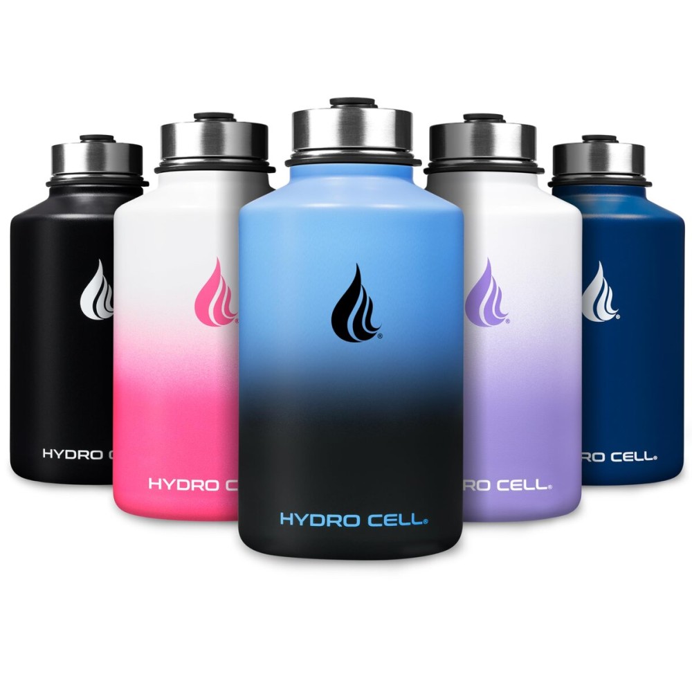 HYDRO CELL Stainless Steel Insulated Water Bottle with Straw - For Cold & Hot Drinks - Metal Vacuum Flask with Screw Cap and Modern Leakproof Sport Thermos for Adults (Blue/Black 64oz)