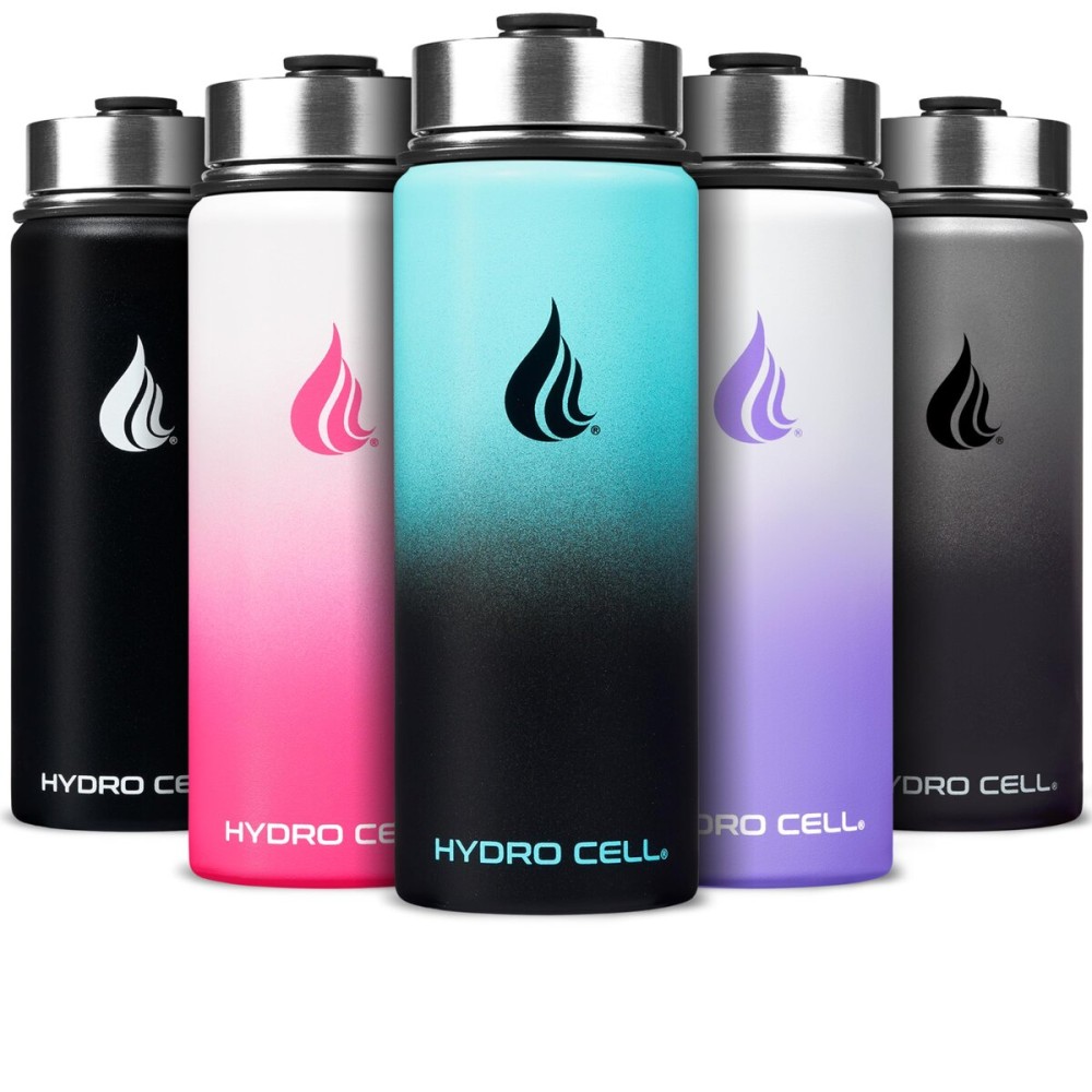 HYDRO CELL Stainless Steel Insulated Water Bottle with Straw - For Cold & Hot Drinks - Metal Vacuum Flask with Screw Cap and Modern Leakproof Sport Thermos for Adults (Teal/Black 18oz)