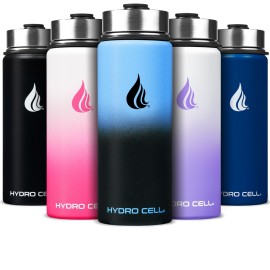 HYDRO CELL Stainless Steel Insulated Water Bottle with Straw - For Cold & Hot Drinks - Metal Vacuum Flask with Screw Cap and Modern Leakproof Sport Thermos for Adults (Blue/Black 18oz)