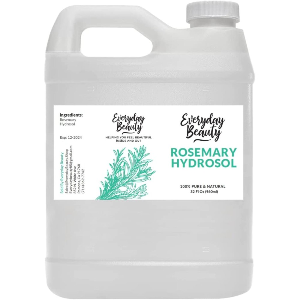 Rosemary Hydrosol - Bulk 32 Fl Oz - Alcohol-Free Vegan All Natural Refreshing for Face, Scalp & Hair - Uplifts, Calming & Soothing for All Skin Types
