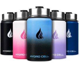 HYDRO CELL Stainless Steel Insulated Water Bottle with Straw - For Cold & Hot Drinks - Metal Vacuum Flask with Screw Cap and Modern Leakproof Sport Thermos for Adults (Blue/Black 14oz)