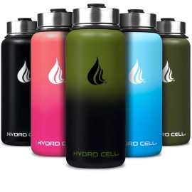 HYDRO CELL Stainless Steel Insulated Water Bottle with Straw - For Cold & Hot Drinks - Metal Vacuum Flask with Screw Cap and Modern Leakproof Sport Thermos for Adults (Army/Black 32oz)