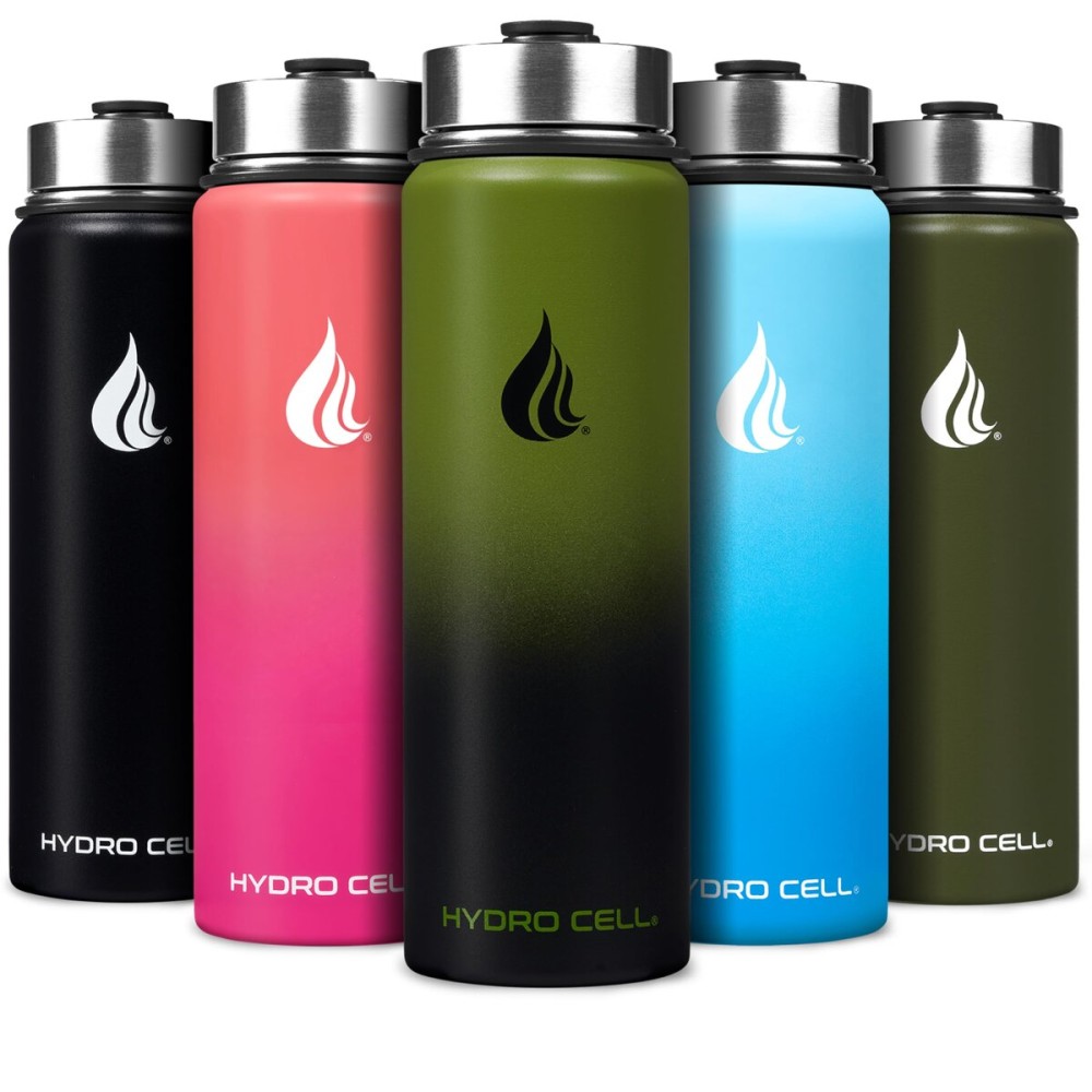 HYDRO CELL Stainless Steel Insulated Water Bottle with Straw - For Cold & Hot Drinks - Metal Vacuum Flask with Screw Cap and Modern Leakproof Sport Thermos for Adults (Army/Black 24oz)