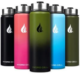 HYDRO CELL Stainless Steel Insulated Water Bottle with Straw - For Cold & Hot Drinks - Metal Vacuum Flask with Screw Cap and Modern Leakproof Sport Thermos for Adults (Army/Black 24oz)