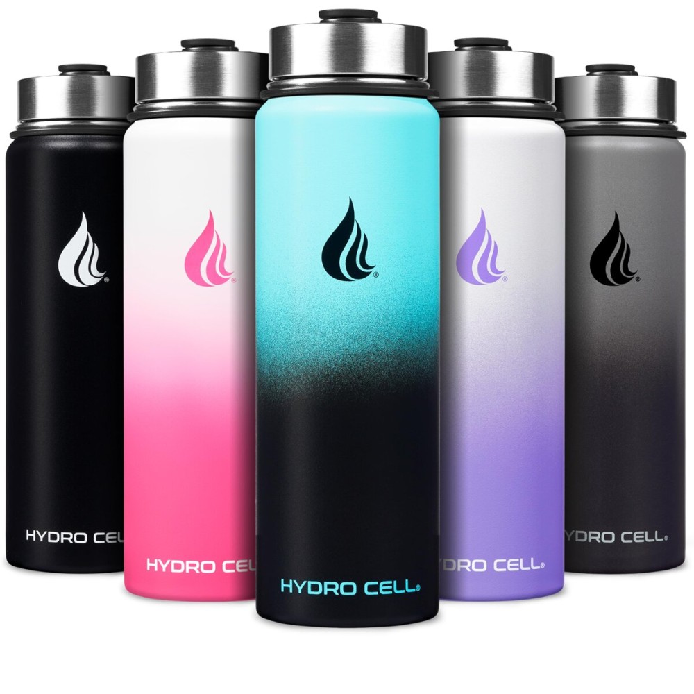 HYDRO CELL Stainless Steel Insulated Water Bottle with Straw - For Cold & Hot Drinks - Metal Vacuum Flask with Screw Cap and Modern Leakproof Sport Thermos for Adults (Teal/Black 24oz)