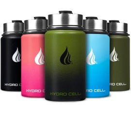 HYDRO CELL Stainless Steel Insulated Water Bottle with Straw - For Cold & Hot Drinks - Metal Vacuum Flask with Screw Cap and Modern Leakproof Sport Thermos for Adults (Army/Black 14oz)