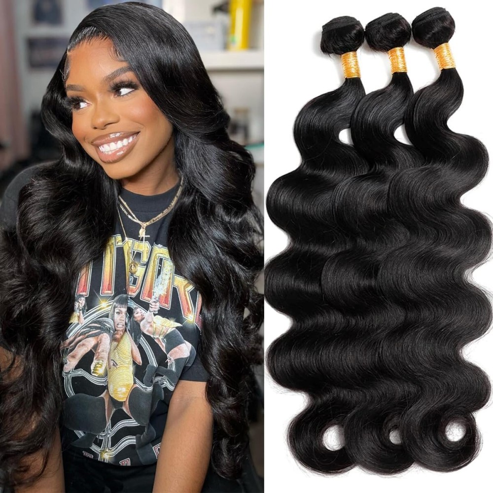 12A Human Hair Bundles Body Wave 3 Bundles 16 18 20 Inch Weave 100% Unprocessed Brazilian Human Hair Bundles16 18 20