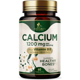 Calcium 1200 mg with Vitamin D3 - Bone Health Supplement, Vitamin D & Calcium Supplements for Women & Men - Bone Strength, Teeth & Immune Support, Nature\'s Calcium Pills, Bottled in USA - 60 Tablets