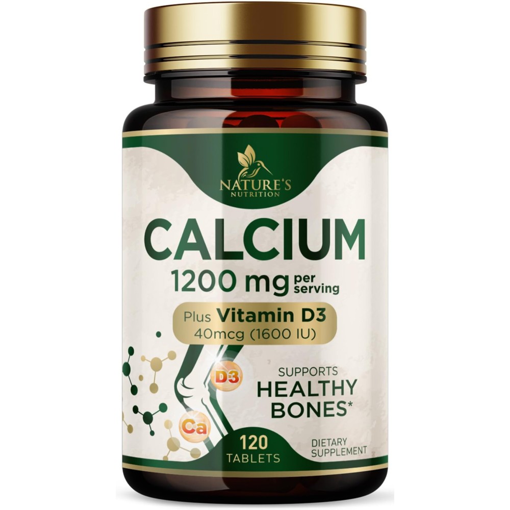 Calcium 1200 mg with Vitamin D3 - Bone Health Supplement, Vitamin D & Calcium Supplements for Women & Men - Bone Strength, Teeth & Immune Support, Nature\'s Calcium Pills, Bottled in USA - 120 Tablets