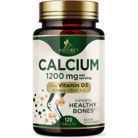 Calcium 1200 mg with Vitamin D3 - Bone Health Supplement, Vitamin D & Calcium Supplements for Women & Men - Bone Strength, Teeth & Immune Support, Nature\'s Calcium Pills, Bottled in USA - 120 Tablets