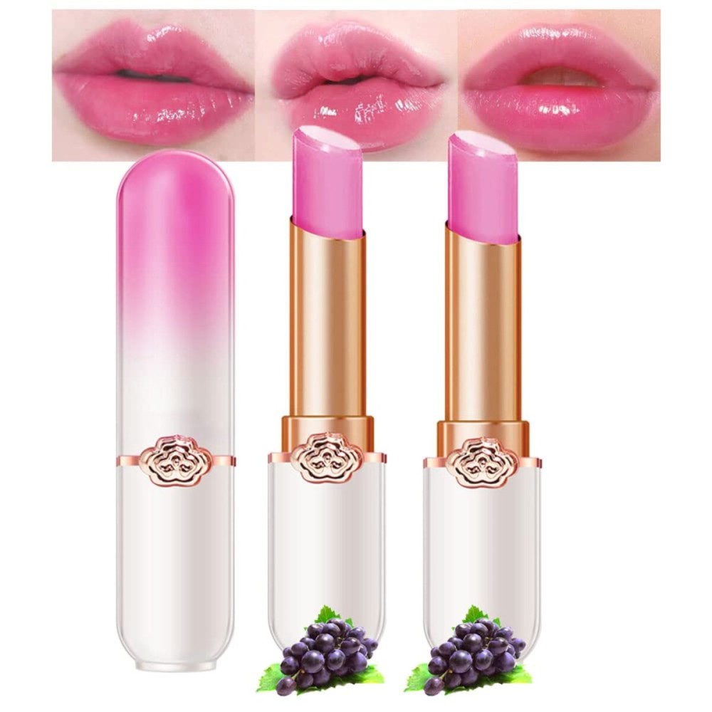 BINGBRUSH 2 Pcs Grape Color Changing Lipstick Queen,PH Mood Long Lasting Labiales Lip Gloss Lip Balm Tinted Magic Lip Stain Makeup Lipstick Set for Women