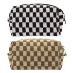 PAZIMIIK Checkered Makeup Bag for Purse Portable Zipper Make Up Pouch Small Cosmetic Case for Travel Accessories (2PCS Black Coffee)
