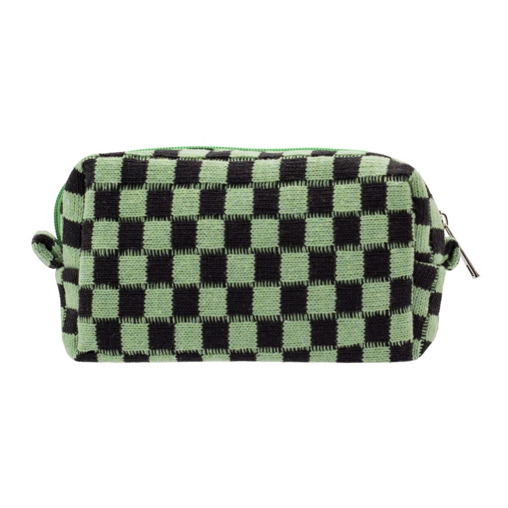 PAZIMIIK Checkered Makeup Bag for Purse Portable Zipper Make Up Pouch Small Cosmetic Case for Travel Accessories (Green Black)