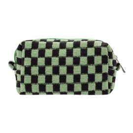 PAZIMIIK Checkered Makeup Bag for Purse Portable Zipper Make Up Pouch Small Cosmetic Case for Travel Accessories (Green Black)