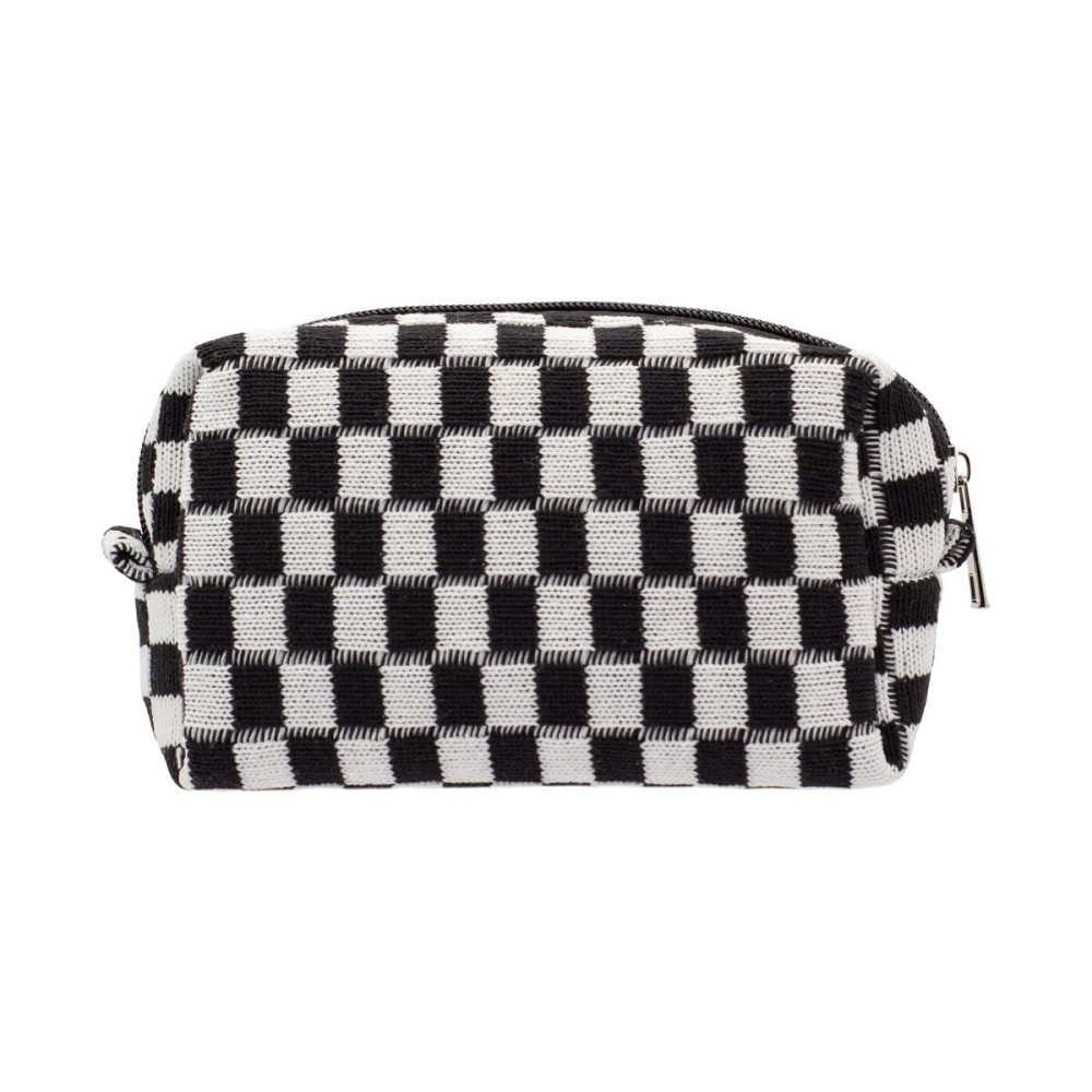 PAZIMIIK Checkered Makeup Bag for Purse Portable Zipper Make Up Pouch Small Cosmetic Case for Travel Accessories (Black)