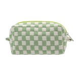 PAZIMIIK Checkered Makeup Bag for Purse Portable Zipper Make Up Pouch Small Cosmetic Case for Travel Accessories (Light Green)