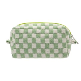 PAZIMIIK Checkered Makeup Bag for Purse Portable Zipper Make Up Pouch Small Cosmetic Case for Travel Accessories (Light Green)