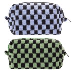 PAZIMIIK Checkered Makeup Bag for Purse Portable Zipper Make Up Pouch Small Cosmetic Case for Travel Accessories (2PCS Green Blue)