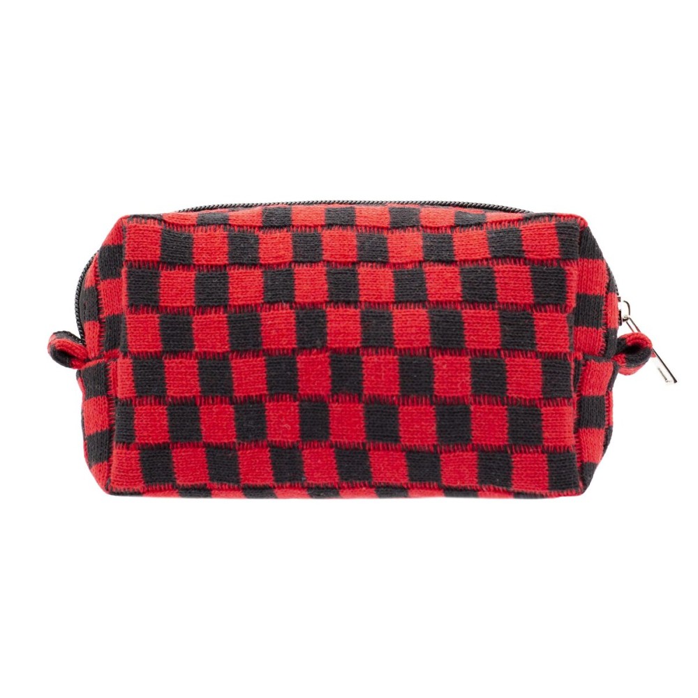 PAZIMIIK Checkered Makeup Bag for Purse Portable Zipper Make Up Pouch Small Cosmetic Case for Travel Accessories (Red Black)