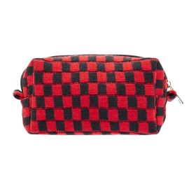 PAZIMIIK Checkered Makeup Bag for Purse Portable Zipper Make Up Pouch Small Cosmetic Case for Travel Accessories (Red Black)