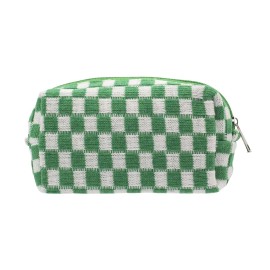 PAZIMIIK Checkered Makeup Bag for Purse Portable Zipper Make Up Pouch Small Cosmetic Case for Travel Accessories (Green)