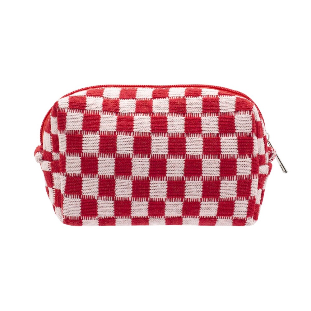 PAZIMIIK Checkered Makeup Bag for Purse Portable Zipper Make Up Pouch Small Cosmetic Case for Travel Accessories (Red)