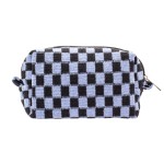 PAZIMIIK Checkered Makeup Bag for Purse Portable Zipper Make Up Pouch Small Cosmetic Case for Travel Accessories (Blue Black)