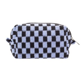 PAZIMIIK Checkered Makeup Bag for Purse Portable Zipper Make Up Pouch Small Cosmetic Case for Travel Accessories (Blue Black)