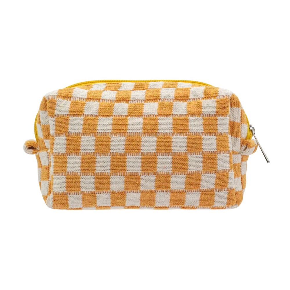 PAZIMIIK Checkered Makeup Bag for Purse Portable Zipper Make Up Pouch Small Cosmetic Case for Travel Accessories (Orange)