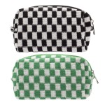 PAZIMIIK Checkered Makeup Bag for Purse Portable Zipper Make Up Pouch Small Cosmetic Case for Travel Accessories (2PCS Black Green)