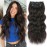 ALXNAN Clip in Long Wavy Synthetic Hair Extension 4PCS 24 Inch Dark Brown Thick Hairpieces Fiber Double Weft Hair for Women